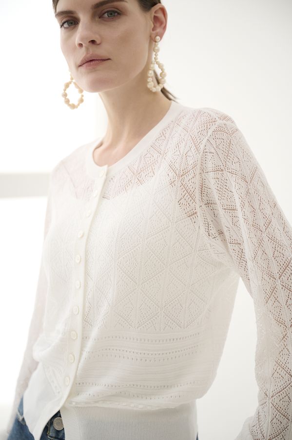 Coco Lace Knit Cardigan <br> -White-