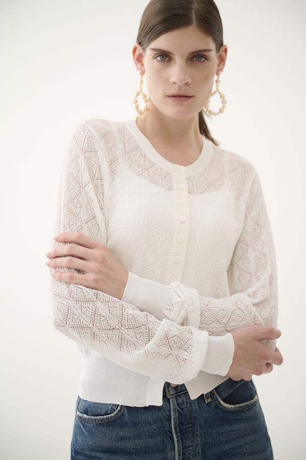 Coco Lace Knit Cardigan <br> -White-