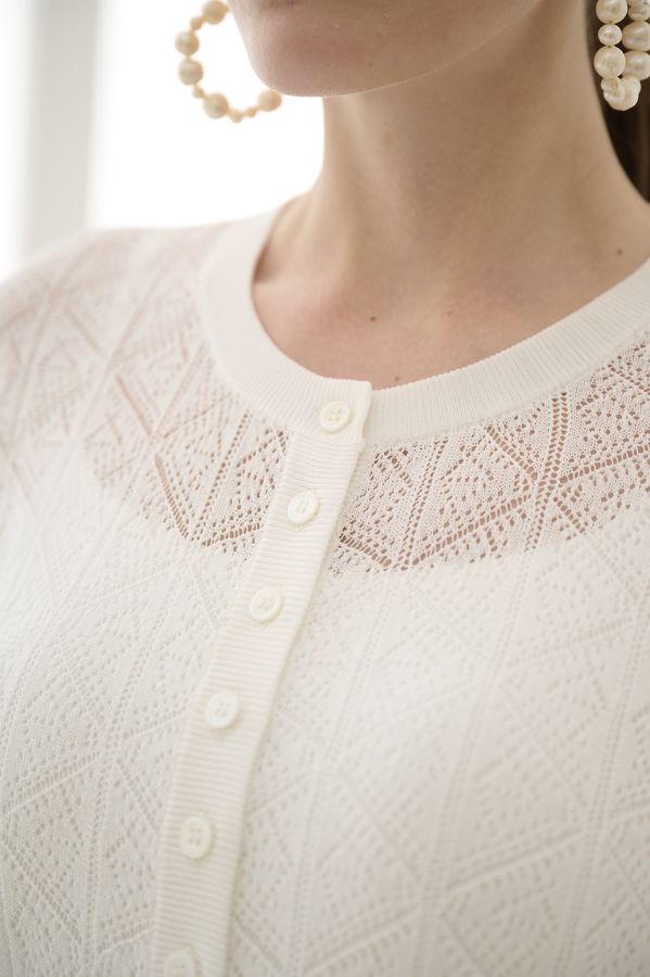 Coco Lace Knit Cardigan <br> -White-
