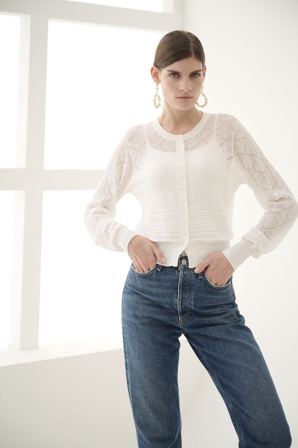 Coco Lace Knit Cardigan <br> -White-