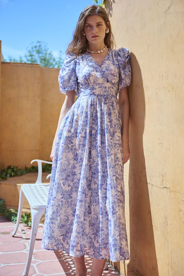 Harper Floral Dress <br>-BLUE.flower-