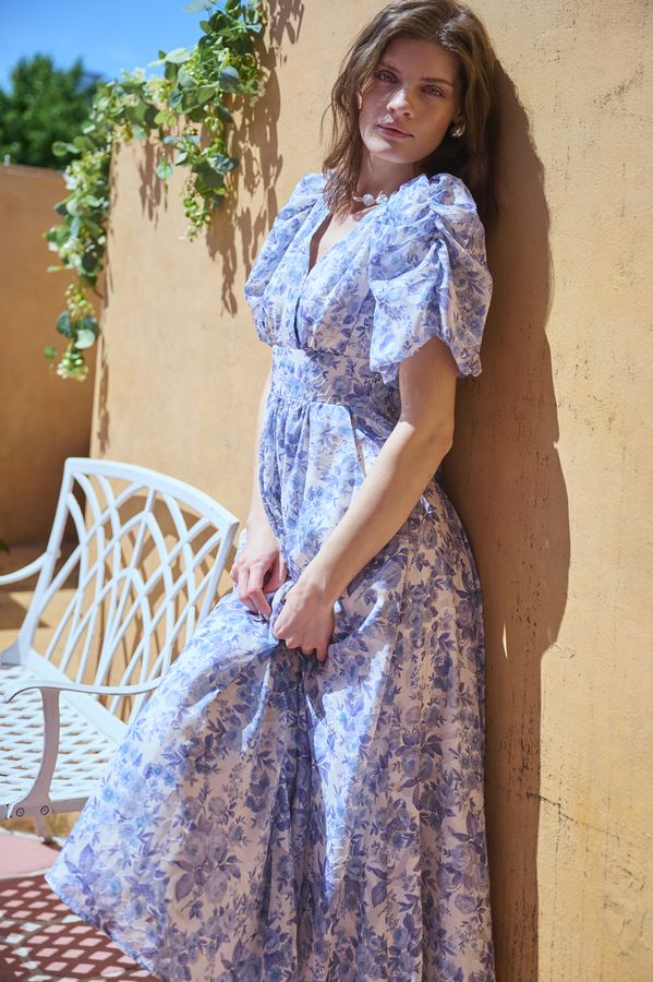Harper Floral Dress <br>-BLUE.flower-