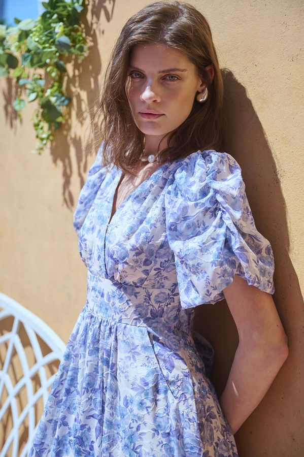 Harper Floral Dress <br>-BLUE.flower-