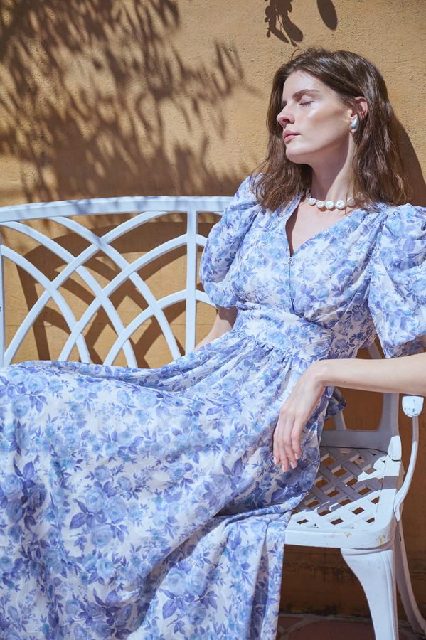 Harper Floral Dress <br>-BLUE.flower-
