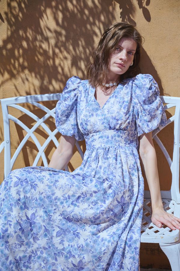 Harper Floral Dress <br>-BLUE.flower-