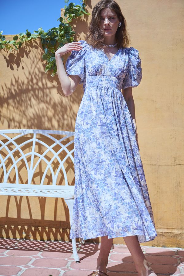 Harper Floral Dress <br>-BLUE.flower-