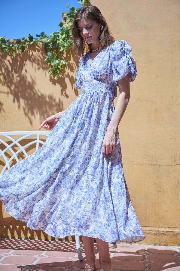 Harper Floral Dress <br>-BLUE.flower-