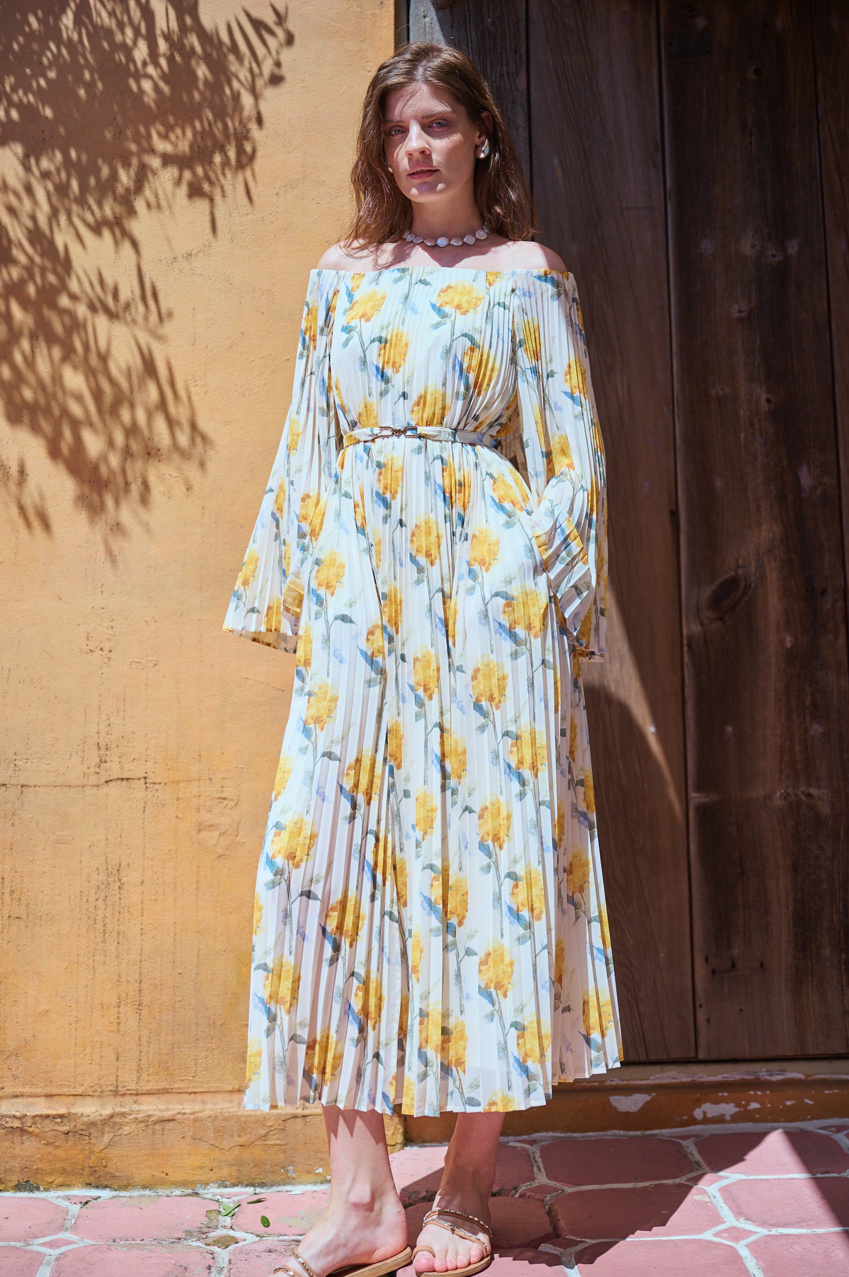 Ester Pleated Dress <br>-Yellow.pt-