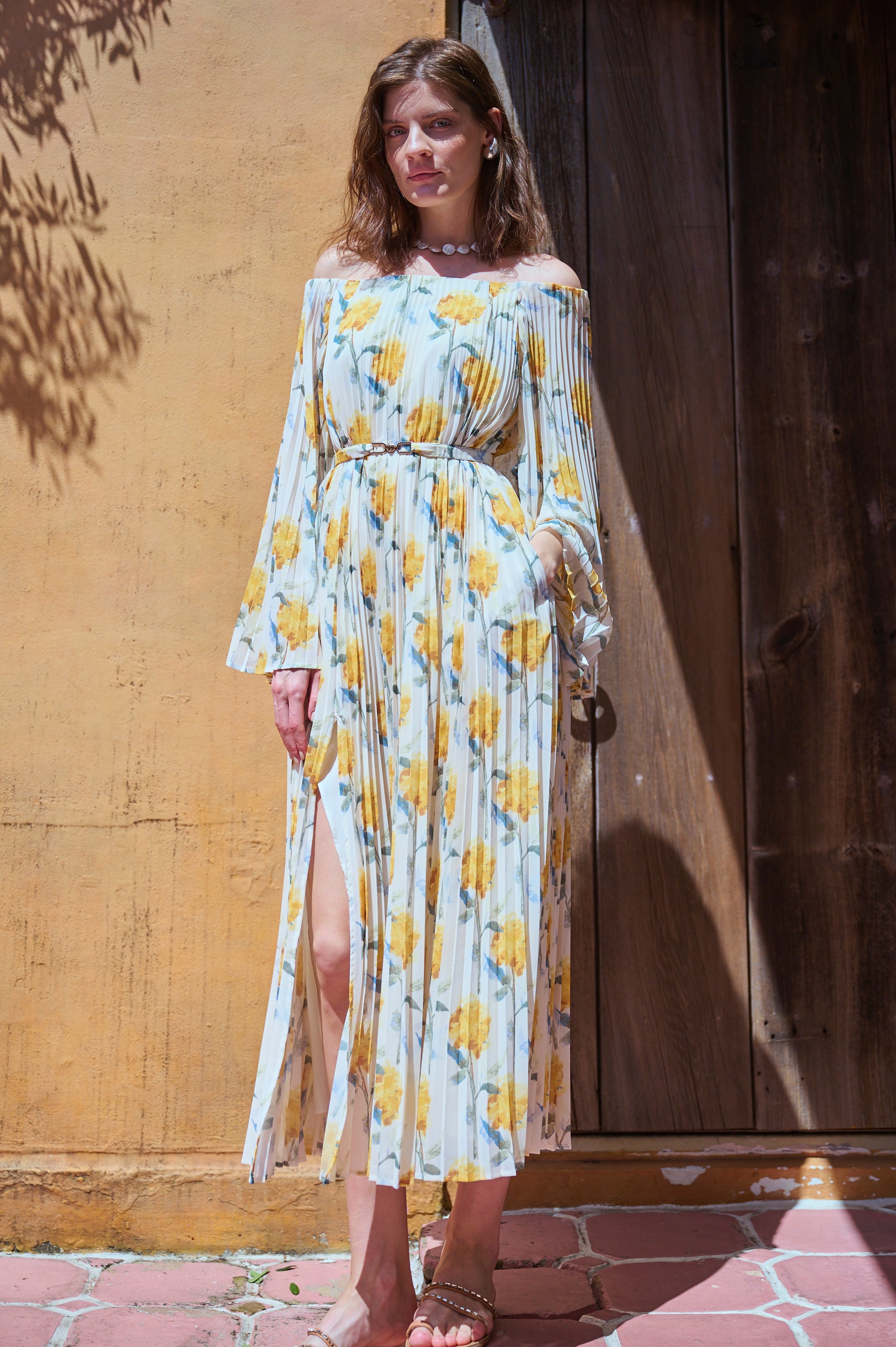 Ester Pleated Dress <br>-Yellow.pt-