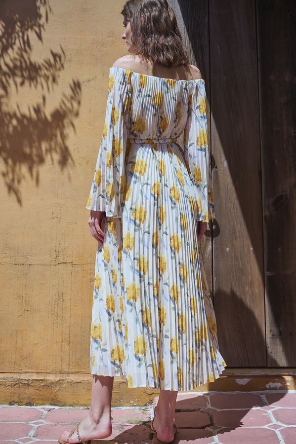 Ester Pleated Dress <br>-Yellow.pt-