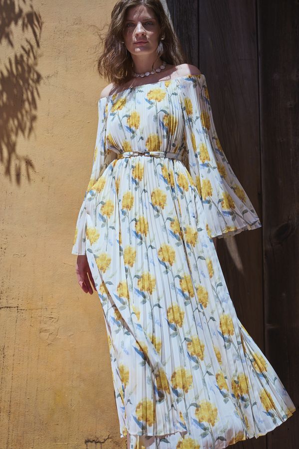 Ester Pleated Dress <br>-Yellow.pt-