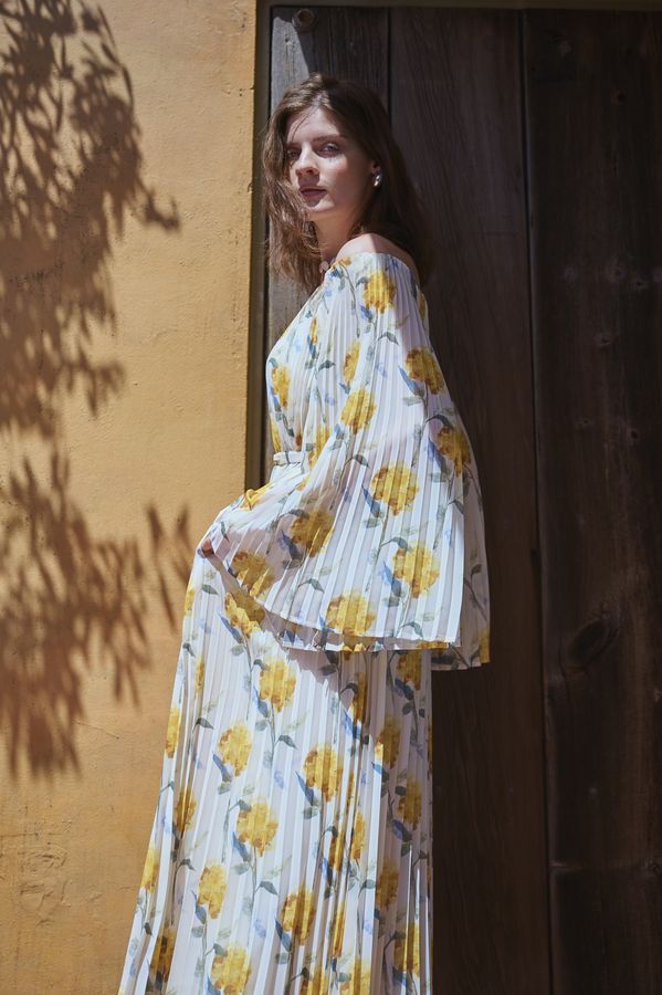 Ester Pleated Dress <br>-Yellow.pt-