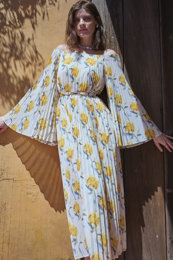 Ester Pleated Dress <br>-Yellow.pt-