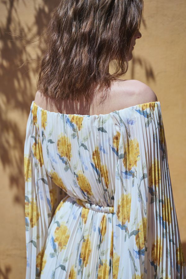 Ester Pleated Dress <br>-Yellow.pt-