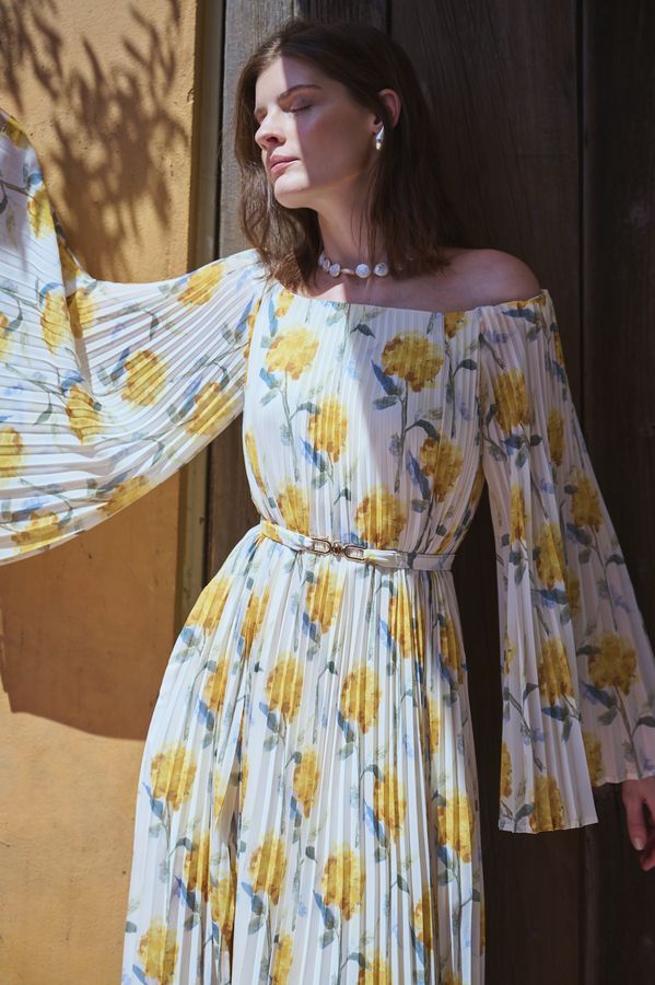 Ester Pleated Dress <br>-Yellow.pt-