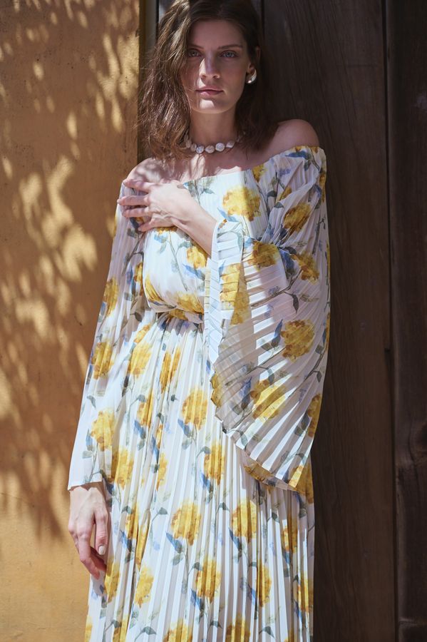 Ester Pleated Dress <br>-Yellow.pt-