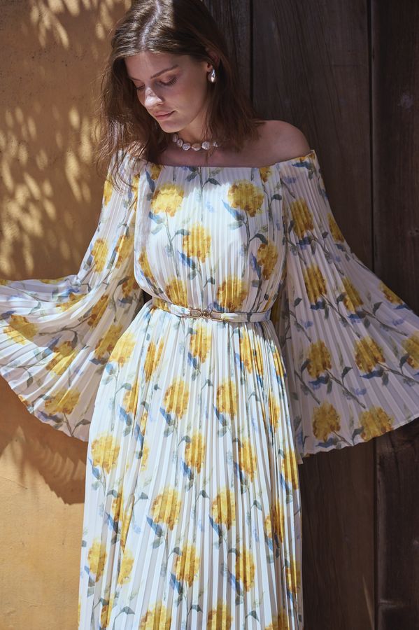 Ester Pleated Dress <br>-Yellow.pt-