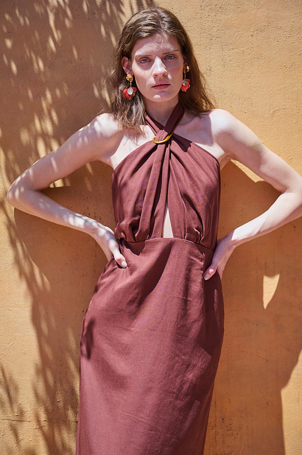 Agrigento Dress <br>-Brown-