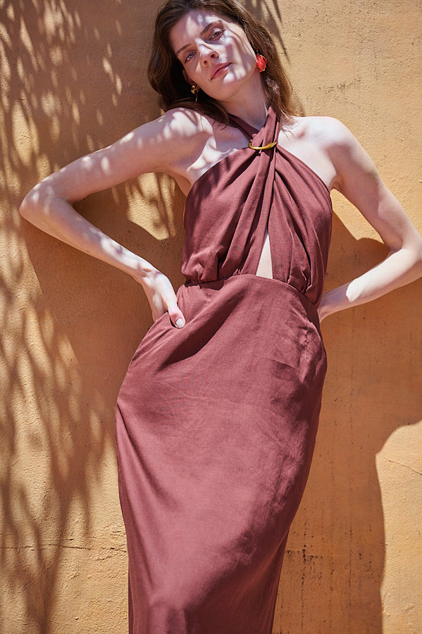 Agrigento Dress <br>-Brown-