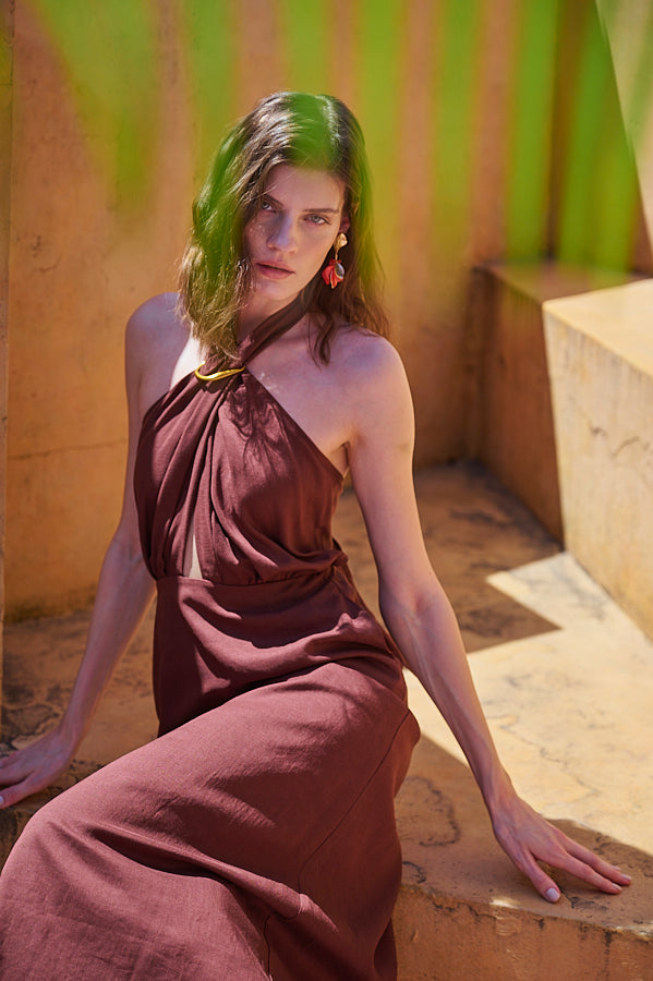 Agrigento Dress <br>-Brown-
