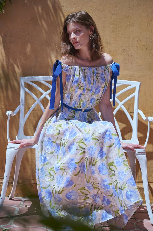 Bianca Ribbon Dress <br> -Blue-