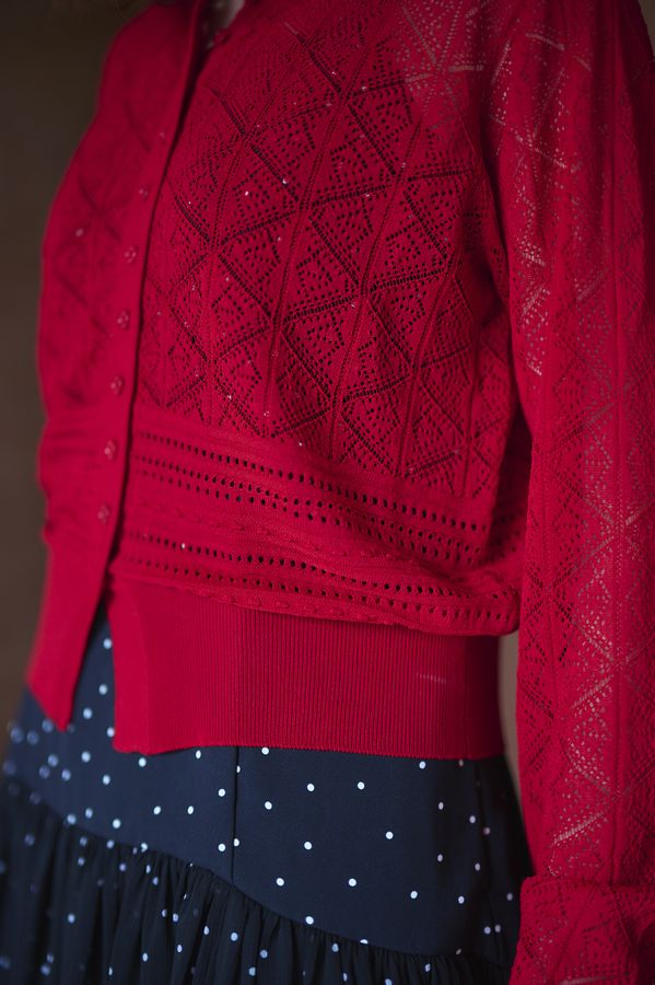 Coco Lace Knit Cardigan <br> -Red-