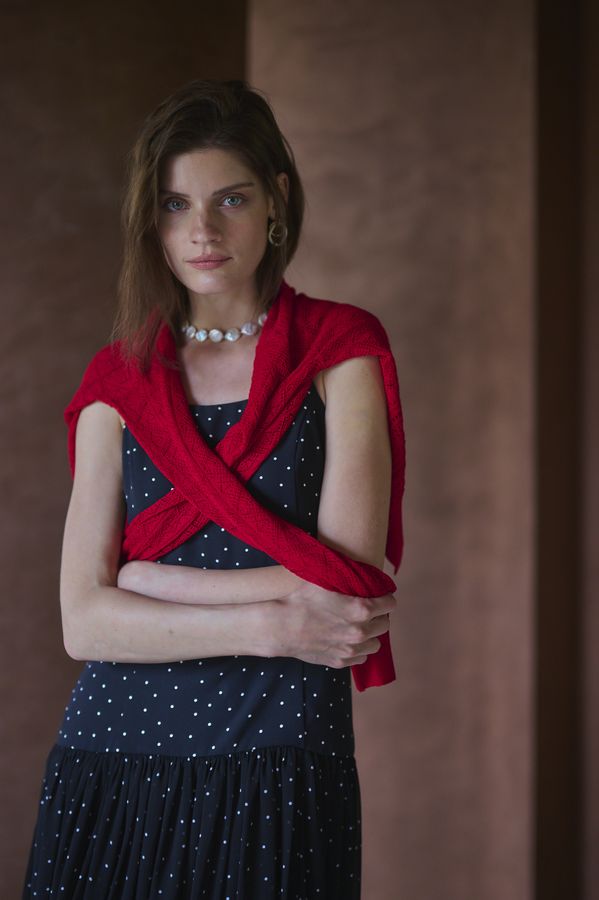 Coco Lace Knit Cardigan <br> -Red-