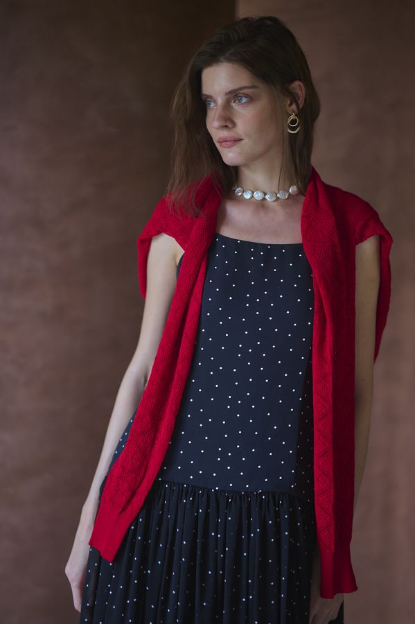 Coco Lace Knit Cardigan <br> -Red-