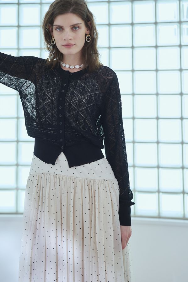 Coco Lace Knit Cardigan <br> -Black-