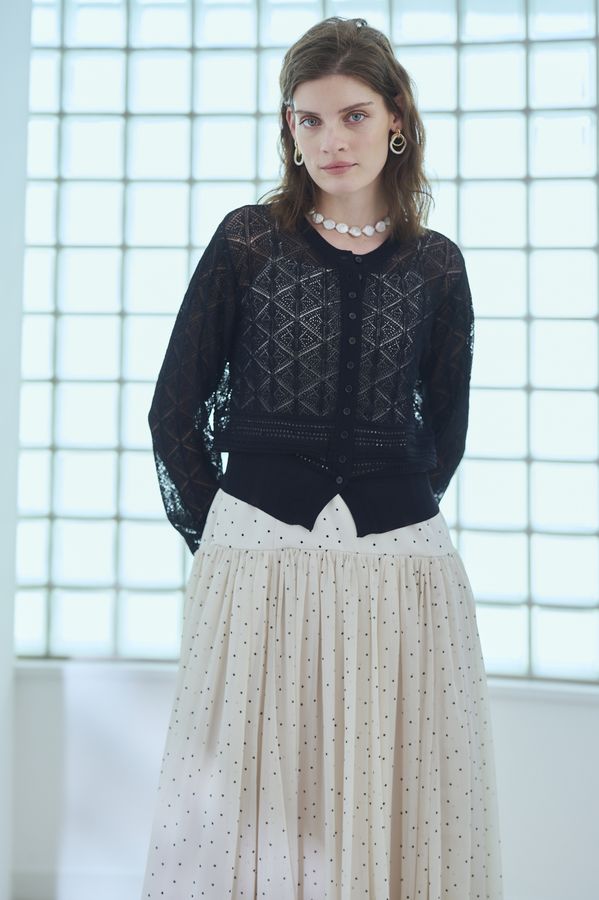 Coco Lace Knit Cardigan <br> -Black-