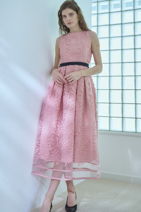 Florentina Lace Belted Dress <br> -Pink-