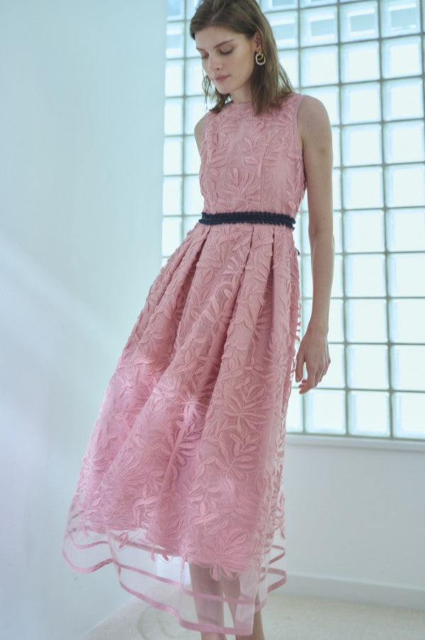 Florentina Lace Belted Dress <br> -Pink-