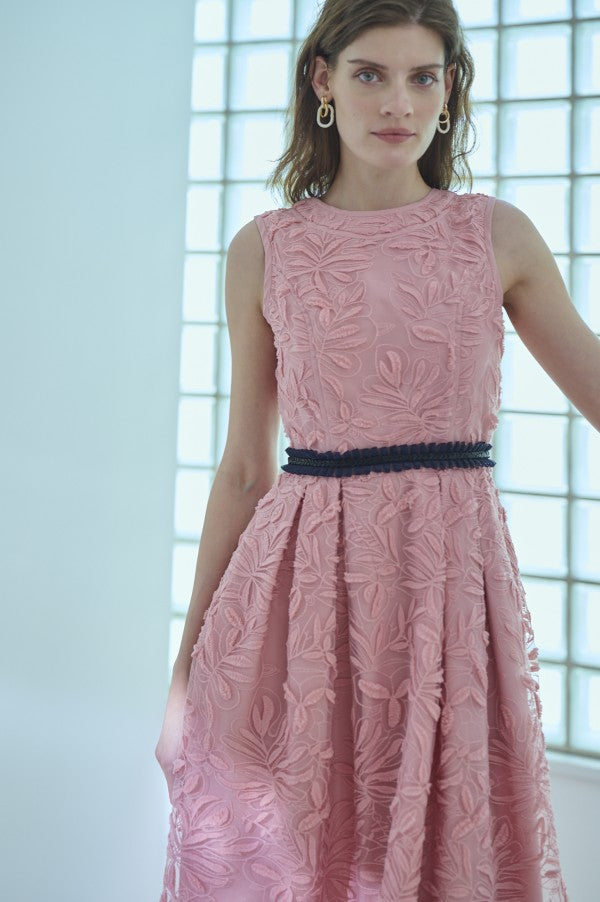 Florentina Lace Belted Dress <br> -Pink-