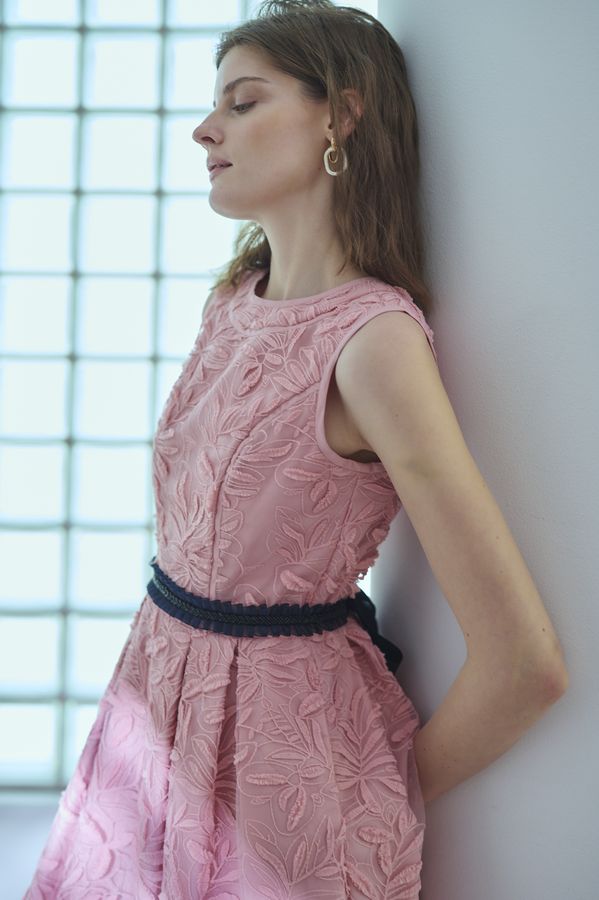 Florentina Lace Belted Dress <br> -Pink-