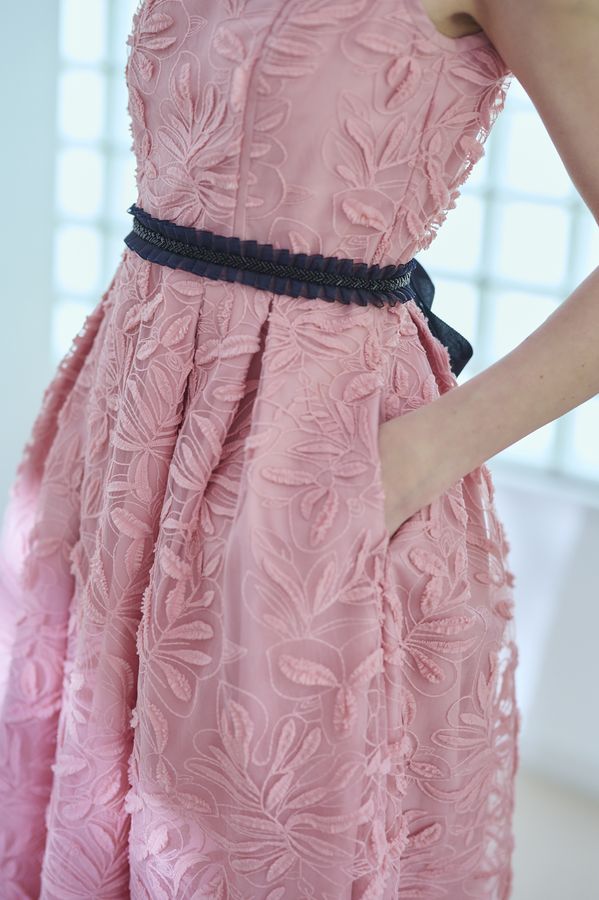 Florentina Lace Belted Dress <br> -Pink-