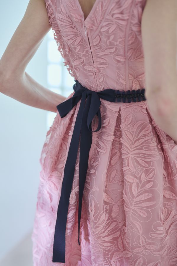 Florentina Lace Belted Dress <br> -Pink-