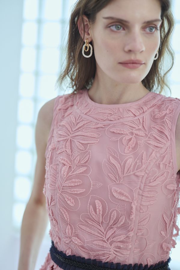 Florentina Lace Belted Dress <br> -Pink-