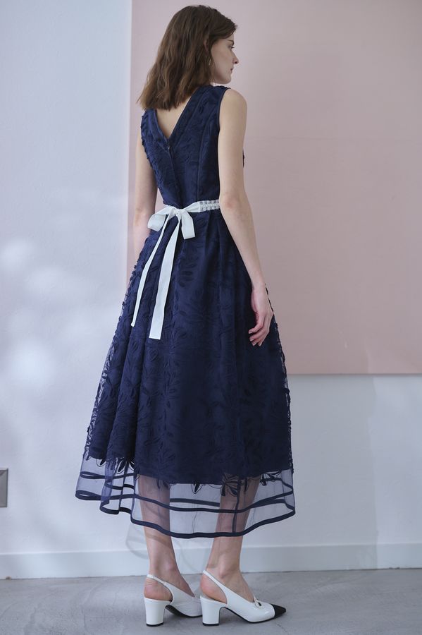 Florentina Lace Belted Dress <br> -Navy-
