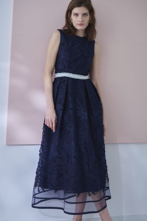 Florentina Lace Belted Dress <br> -Navy-