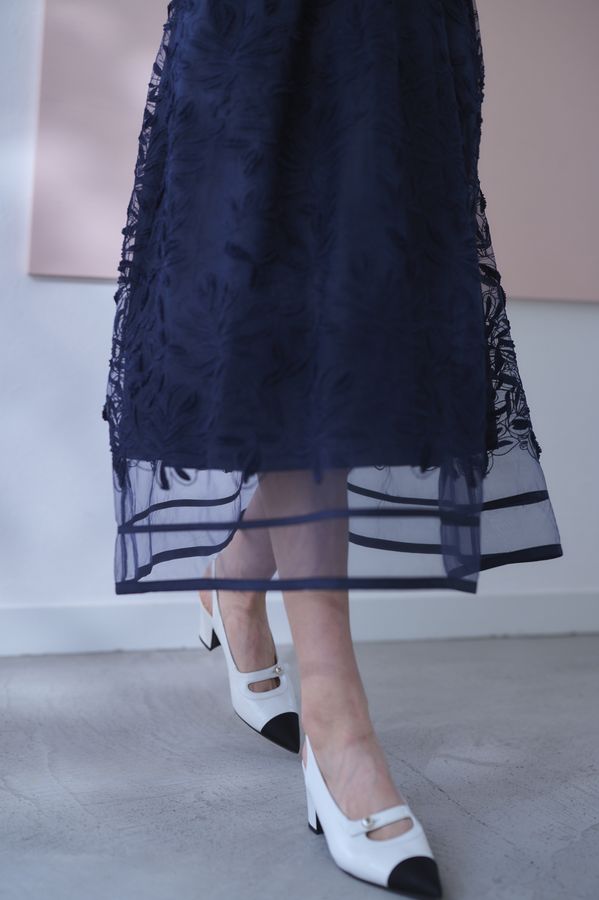 Florentina Lace Belted Dress <br> -Navy-