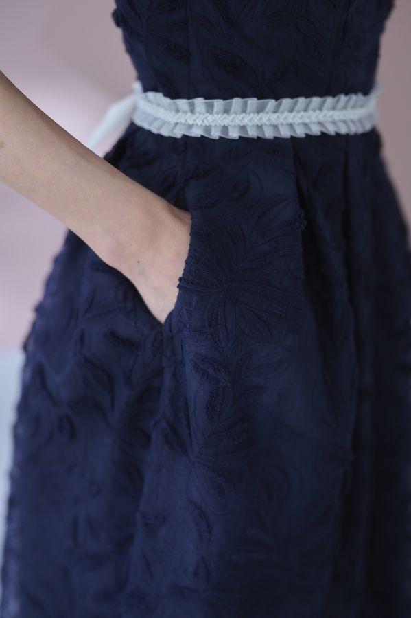 Florentina Lace Belted Dress <br> -Navy-