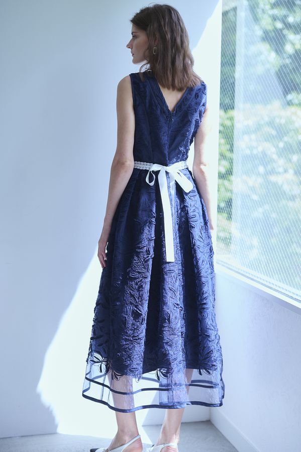 Florentina Lace Belted Dress <br> -Navy-