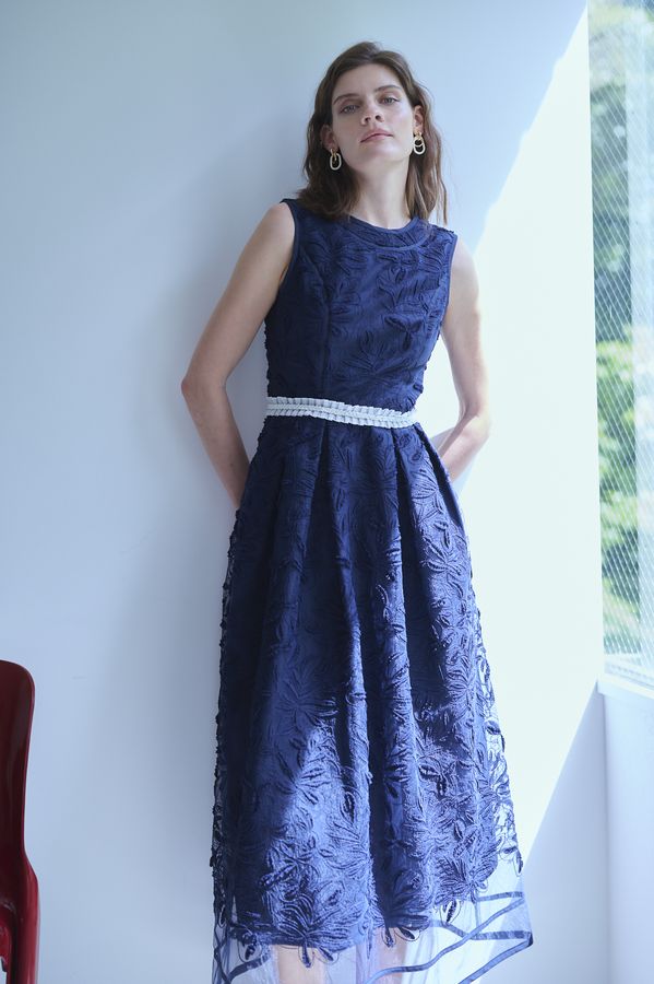 Florentina Lace Belted Dress <br> -Navy-