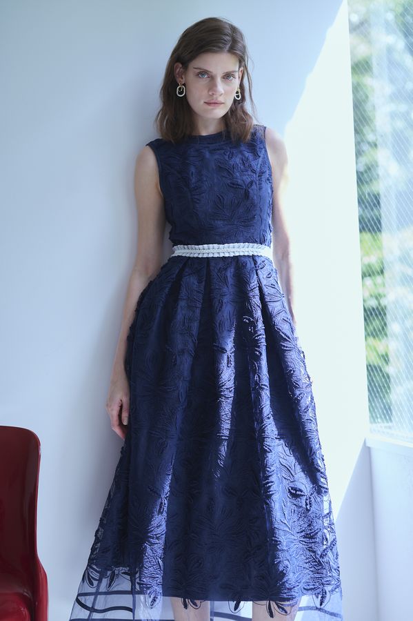 Florentina Lace Belted Dress <br> -Navy-