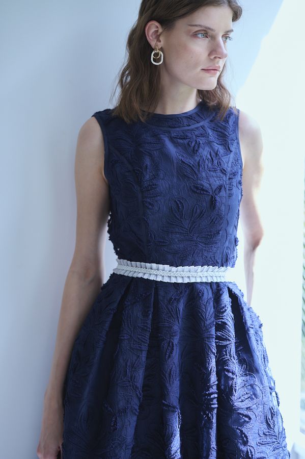 Florentina Lace Belted Dress <br> -Navy-