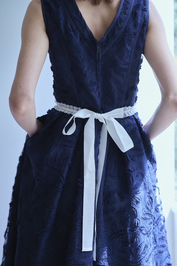 Florentina Lace Belted Dress <br> -Navy-