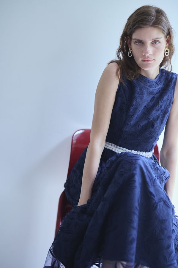 Florentina Lace Belted Dress <br> -Navy-