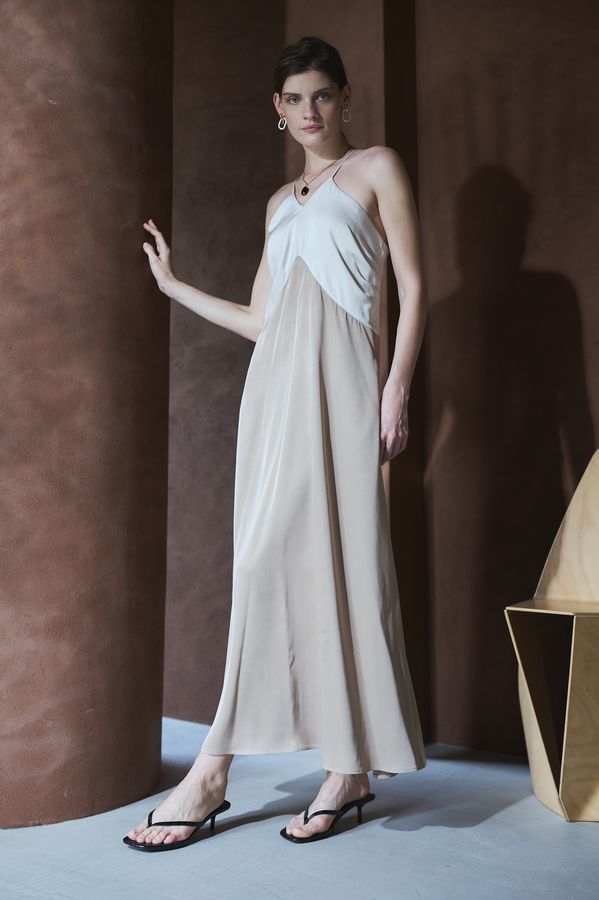 Clara Two-Tone Dress <br>-Beige-