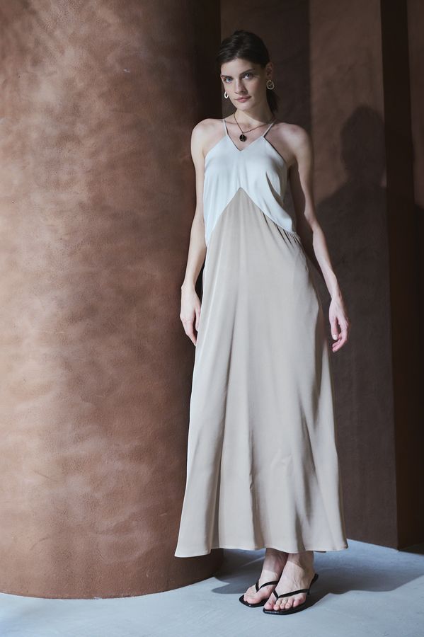 Clara Two-Tone Dress <br>-Beige-