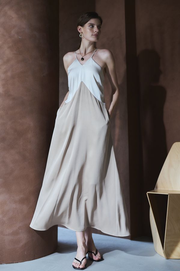 Clara Two-Tone Dress <br>-Beige-